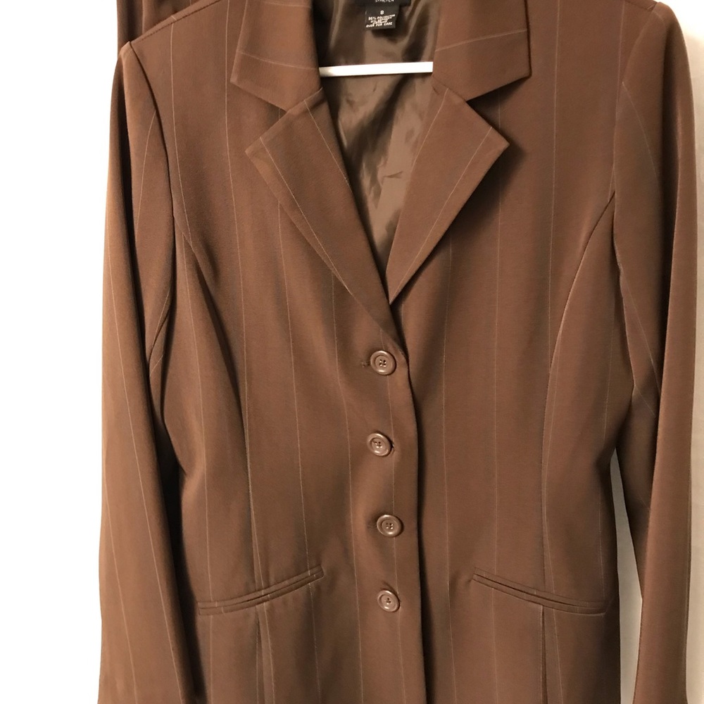 Courtenay 2 Piece Brown Striped Pants Suit, Sz 8